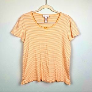 Oscar De La Renta 100% Cotton Spring Pastel Orange Striped Crewneck Tee, Size M